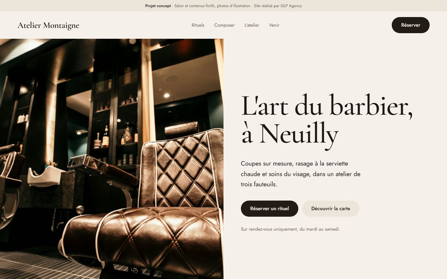 Page d'accueil du site concept Atelier Montaigne